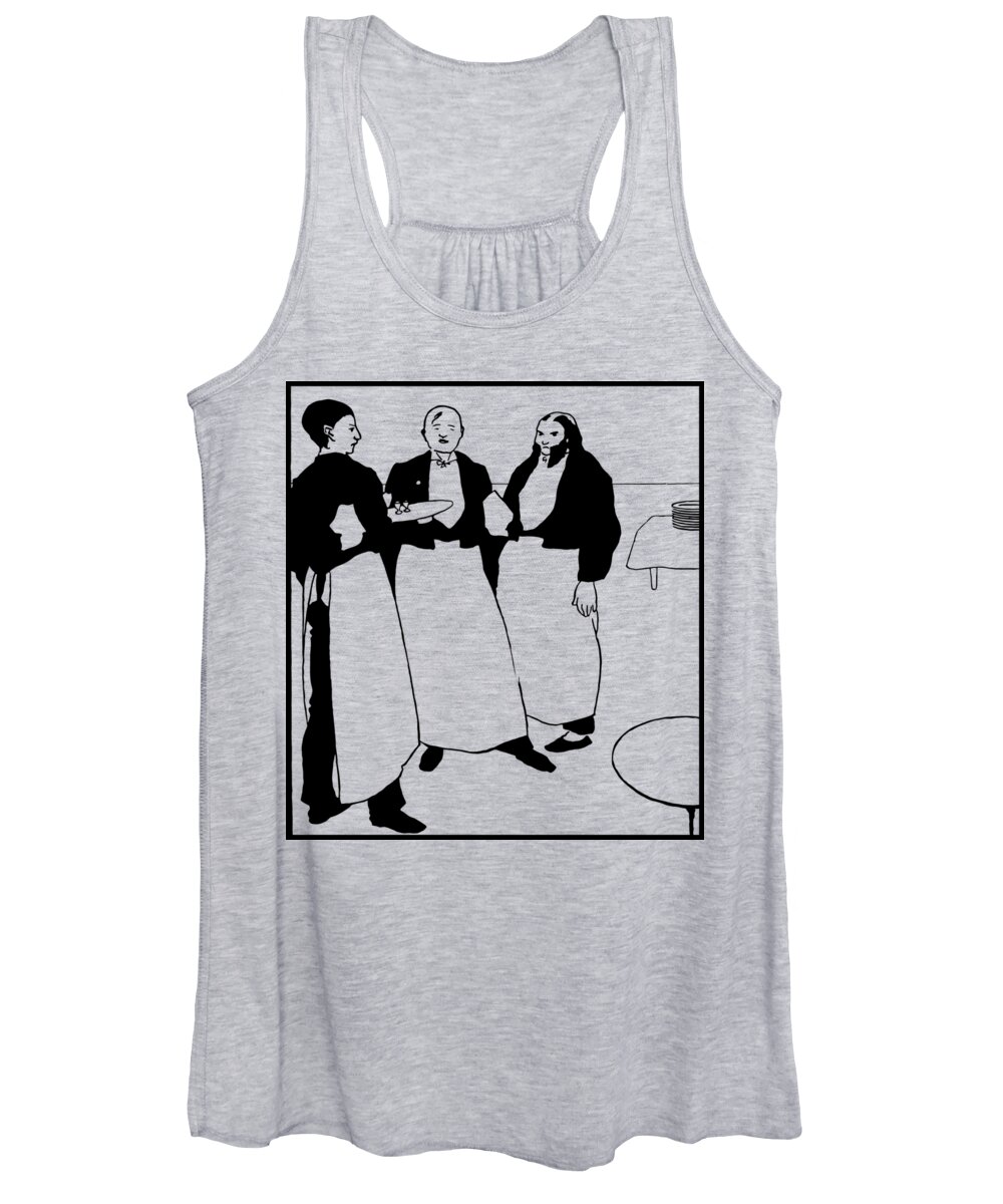  Black And White Women's Tank Top featuring the digital art The French cafe waiters by Heidi De Leeuw