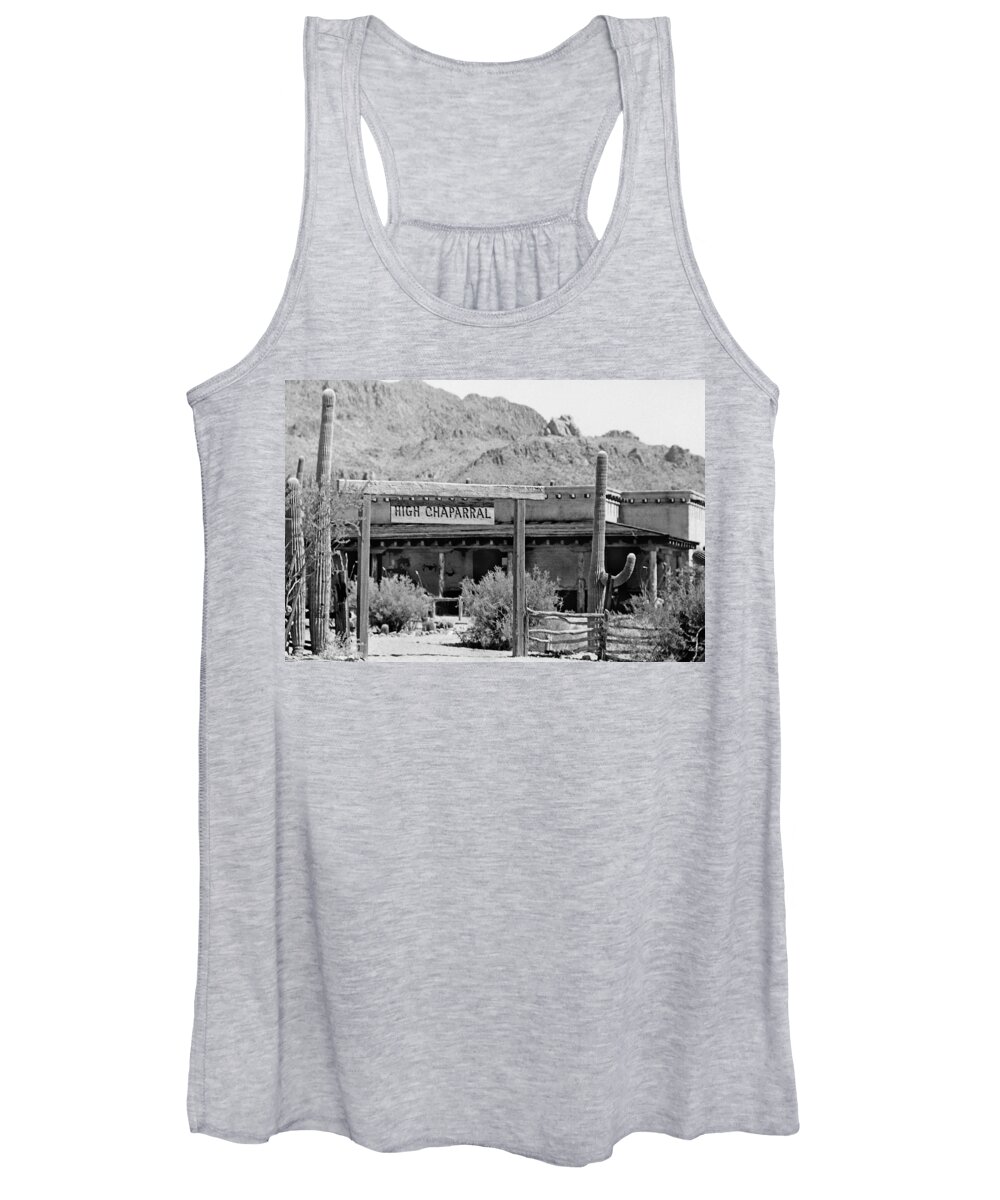 The High Chaparral Set With Sign Old Tucson Arizona 1969-2016 Women's Tank Top featuring the photograph The High Chaparral set with sign Old Tucson Arizona 1969-2016 by David Lee Guss