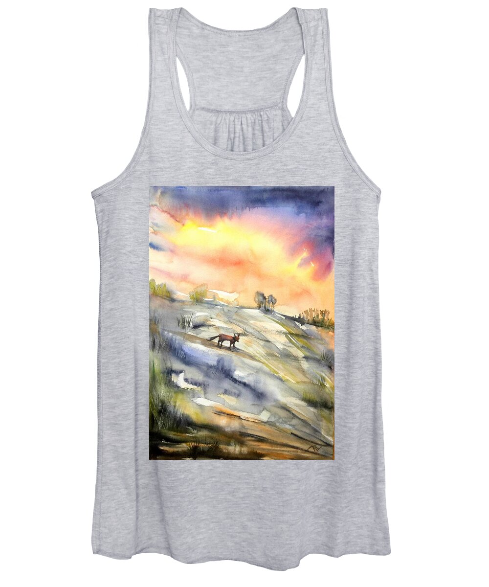 Nature Women's Tank Top featuring the painting The hill of the foxes by Katerina Kovatcheva