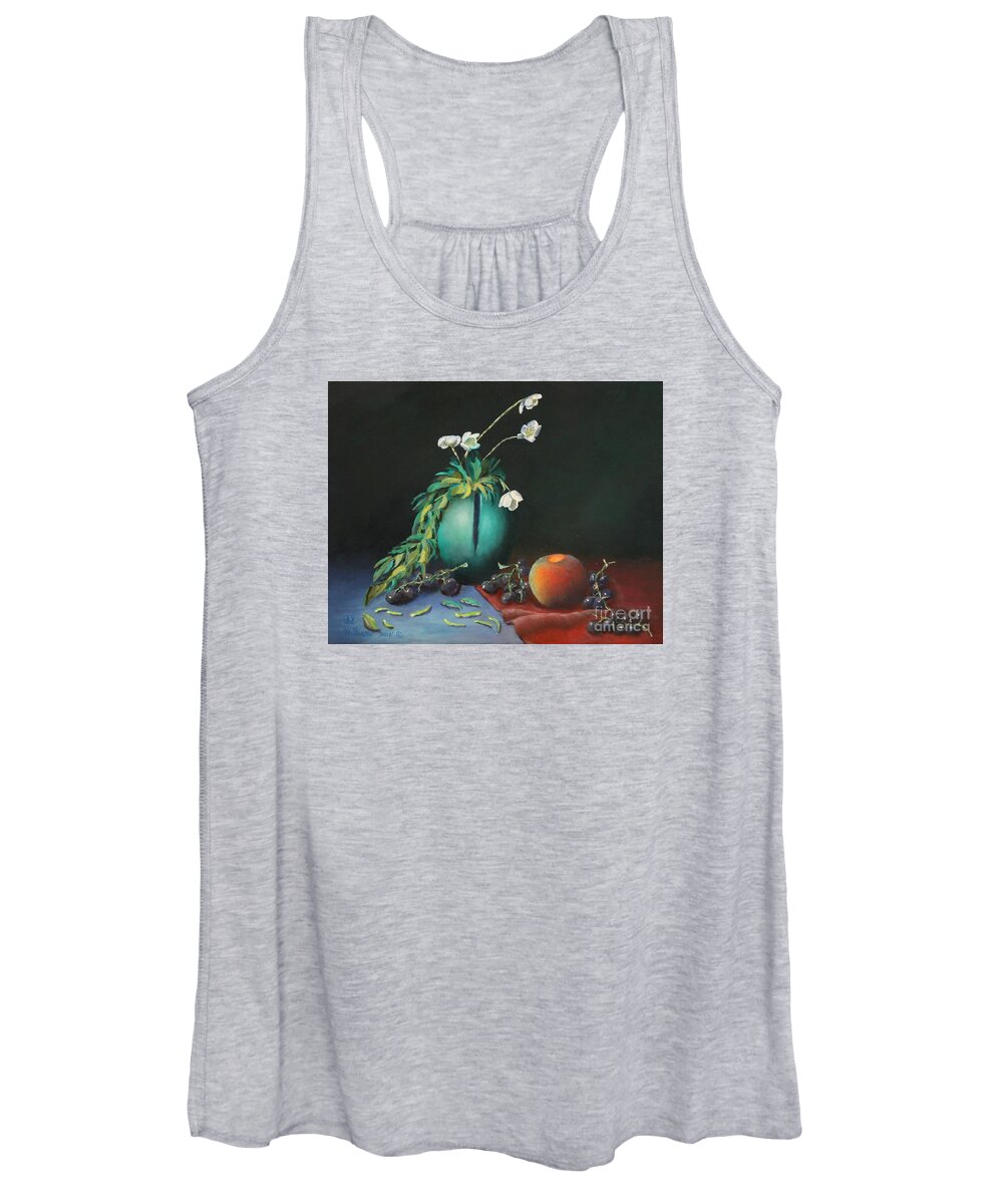 Flower Paintings Women's Tank Top featuring the painting The Jade Vase and Jasmine by Bob Williams