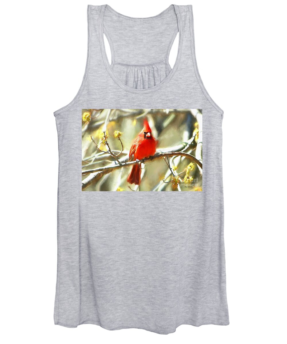 Northern Cardinal Women's Tank Top featuring the digital art The King On His Throne by Tina LeCour