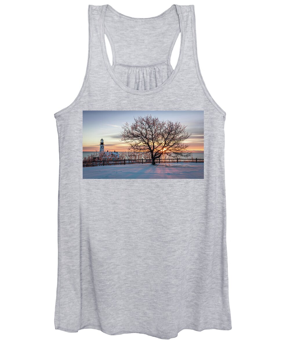 Maine Women's Tank Top featuring the photograph The Lighthouse and Tree by Colin Chase