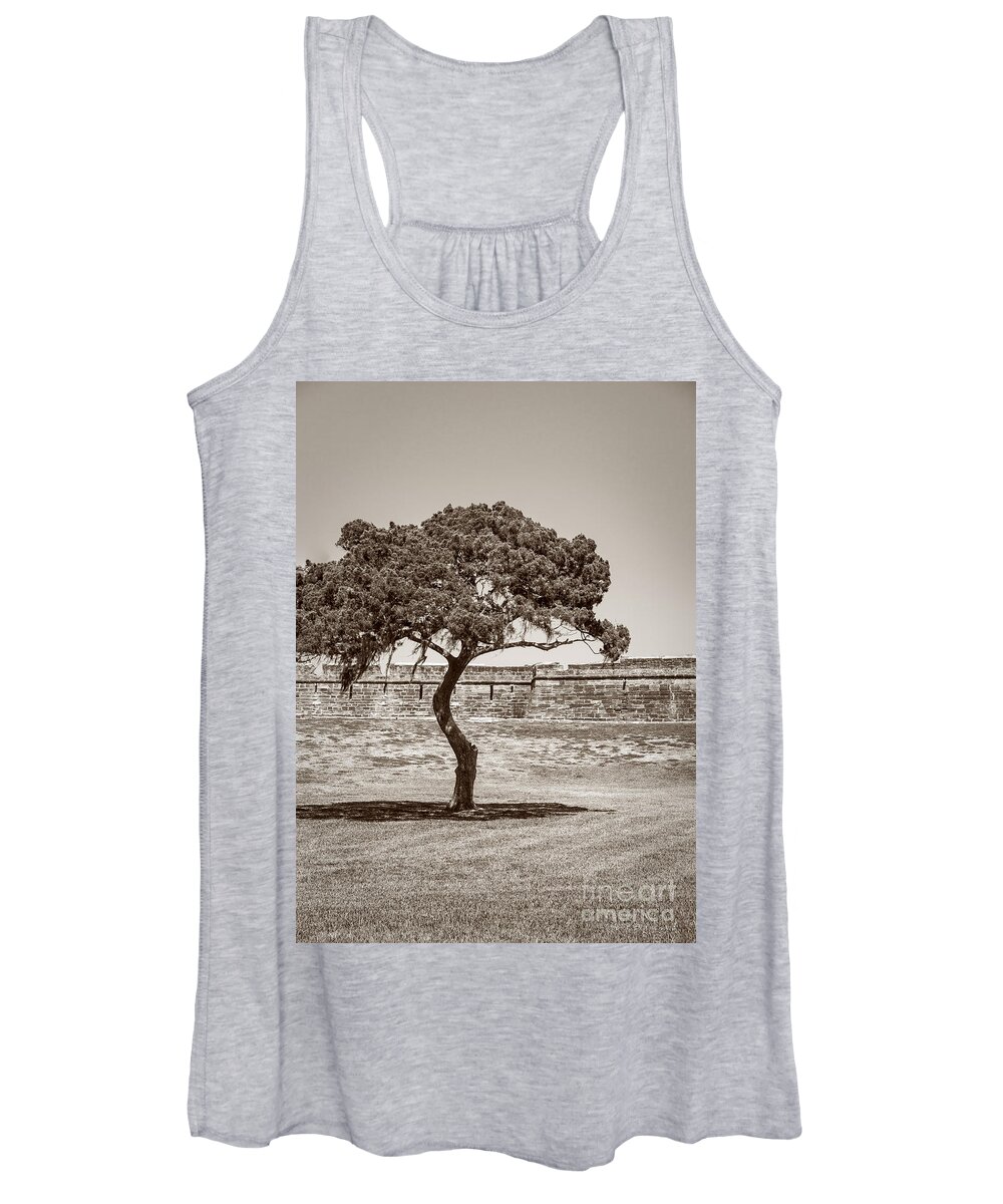 Castillo De San Marcos Women's Tank Top featuring the photograph The Lone Tree by Todd Blanchard