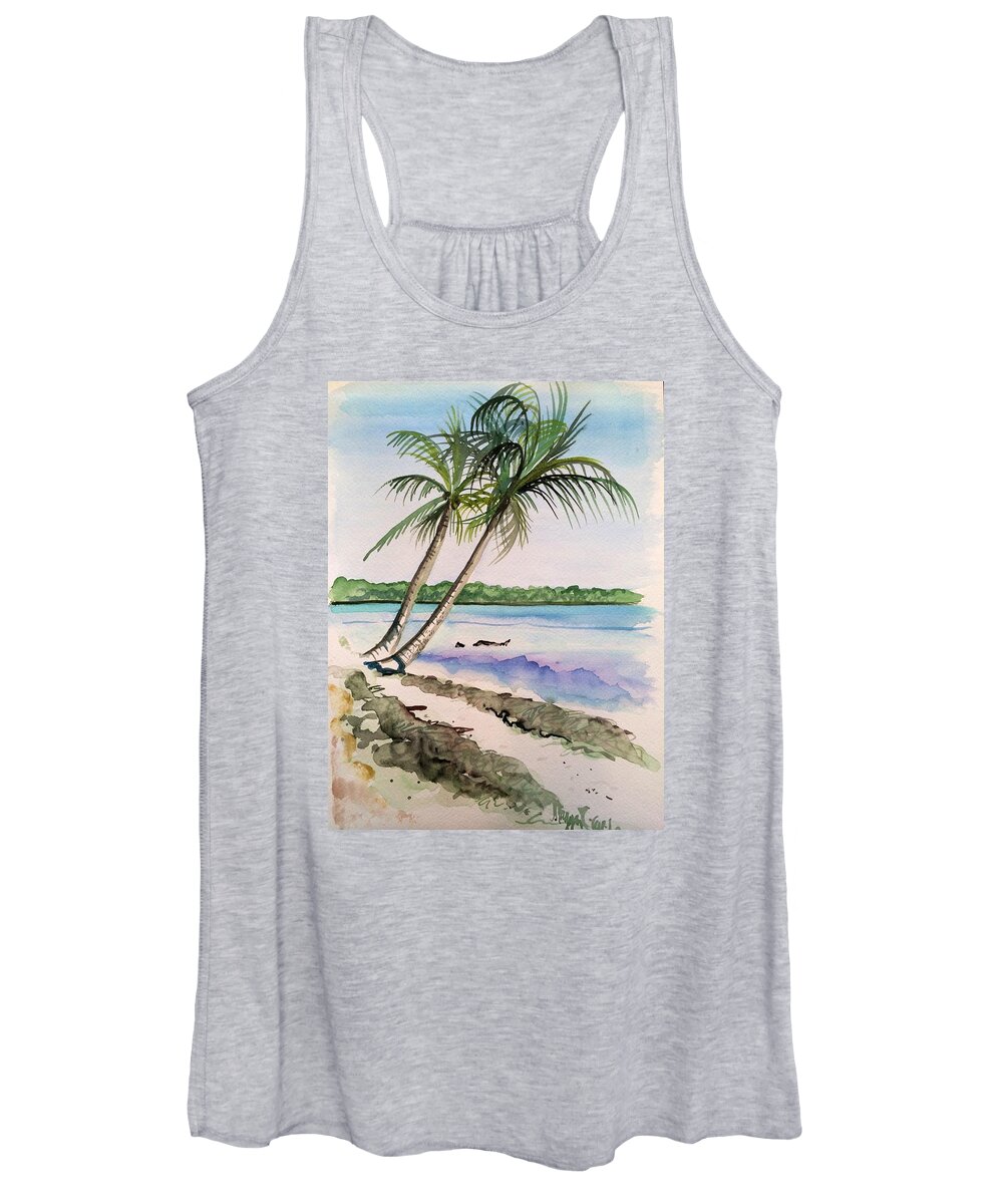 Palm Trees Florida Keys Women's Tank Top featuring the painting The Love Palms by Maggii Sarfaty