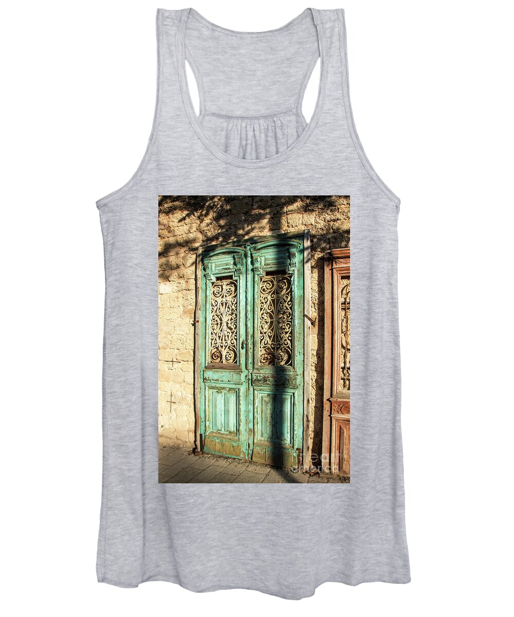 Old Women's Tank Top featuring the photograph The old green door by Adriana Zoon