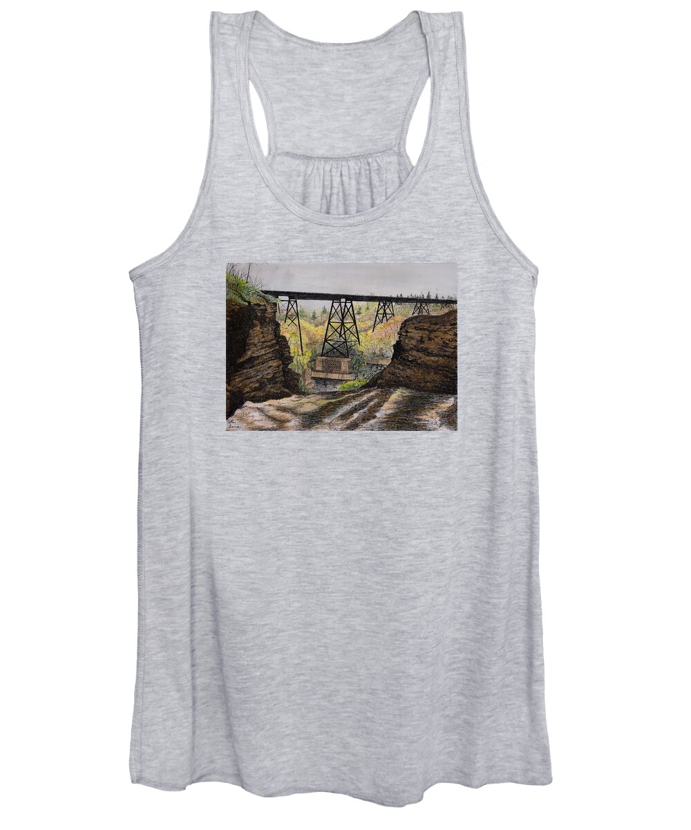 Orleans County Women's Tank Top featuring the painting The Old Waterport Trestle by Arthur Barnes