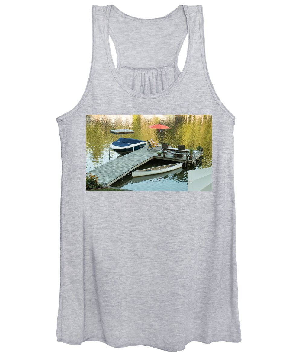 Sunflower Women's Tank Top featuring the photograph The Red Umbrella at the Lake by E Faithe Lester