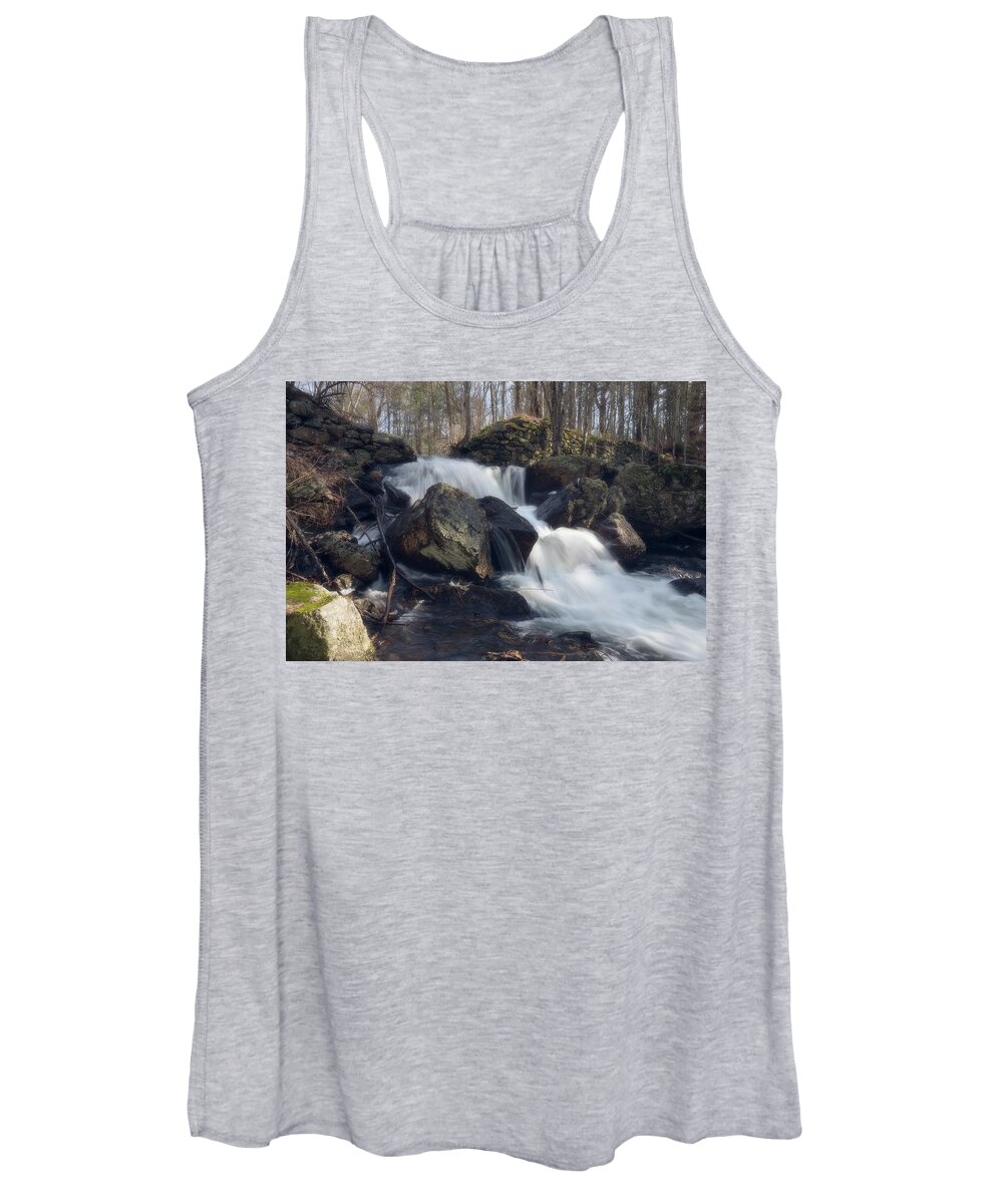 Rutland Ma Mass Massachusetts Waterfall Water Falls Nature New England Newengland Outside Outdoors Natural Old Mill Site Woods Forest Secluded Hidden Secret Dreamy Long Exposure Brian Hale Brianhalephoto Peaceful Serene Serenity Rocks Rocky Boulders Boulder Women's Tank Top featuring the photograph The Secret Waterfall 1 by Brian Hale