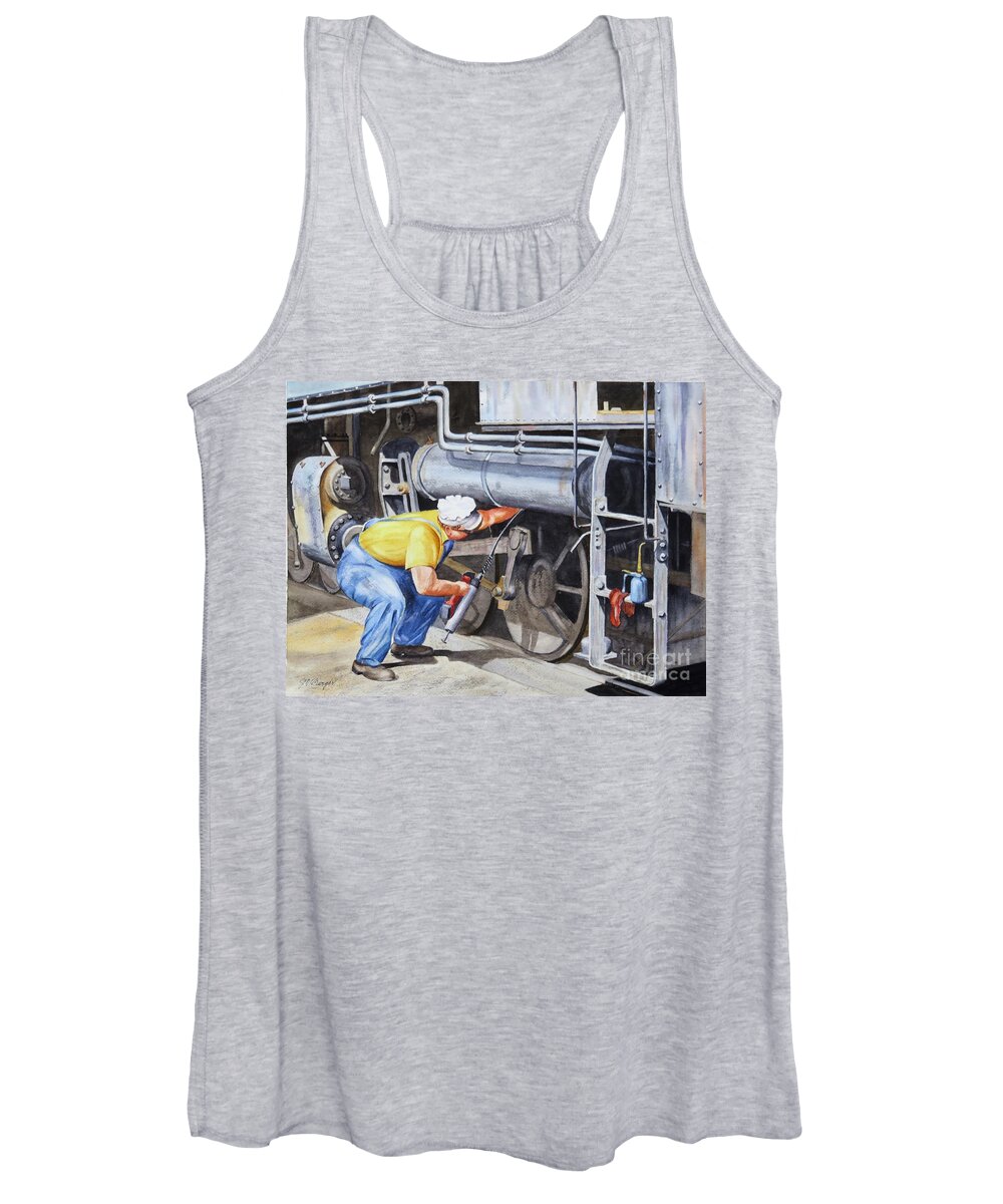 Railroad Women's Tank Top featuring the painting The Squeaky Wheel by Joseph Burger