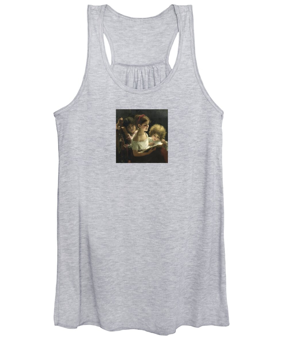 Alexei Alexeevich Harlamoff (russian Women's Tank Top featuring the painting The story book by Alexei Alexeevich