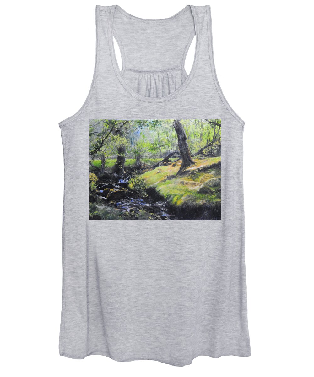 Landscape Women's Tank Top featuring the painting The Stream at the Farm by Harry Robertson