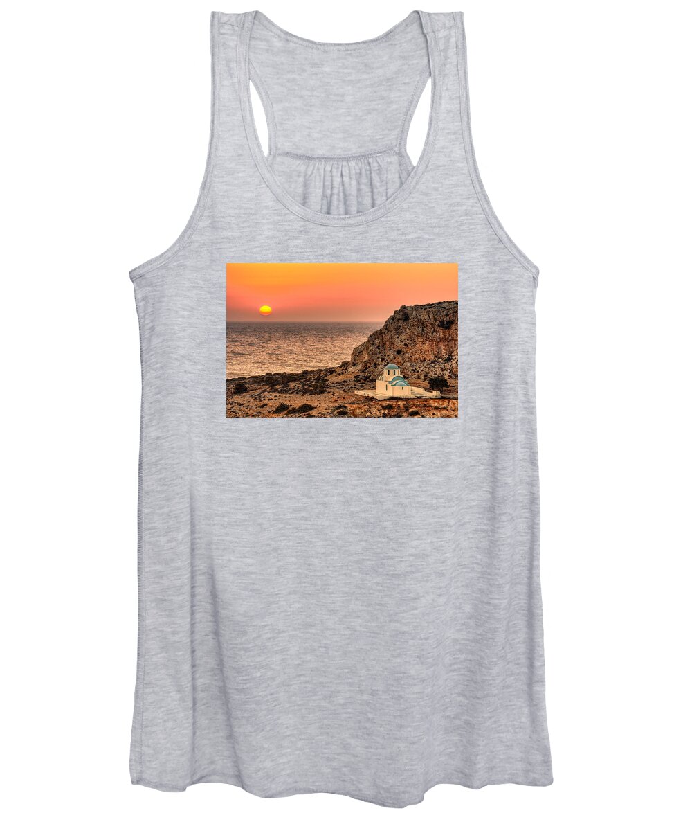Finiki Women's Tank Top featuring the photograph The sunset in Finiki of Karpathos - Greece by Constantinos Iliopoulos