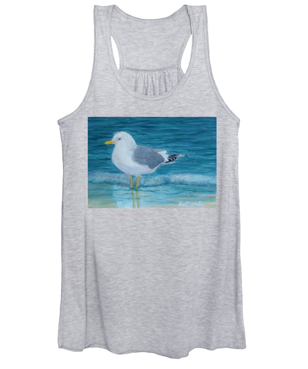 Beach Bird Seagull Water Seascape Ocean Wave Artist Scott White Women's Tank Top featuring the painting The Water's Cold by Scott W White