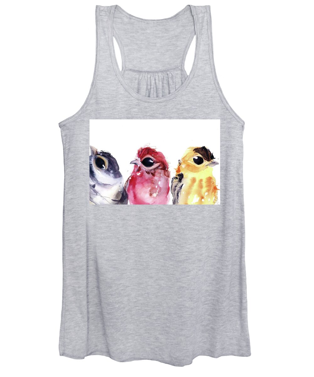 Chickadee Women's Tank Top featuring the painting Three Little Birds by Dawn Derman