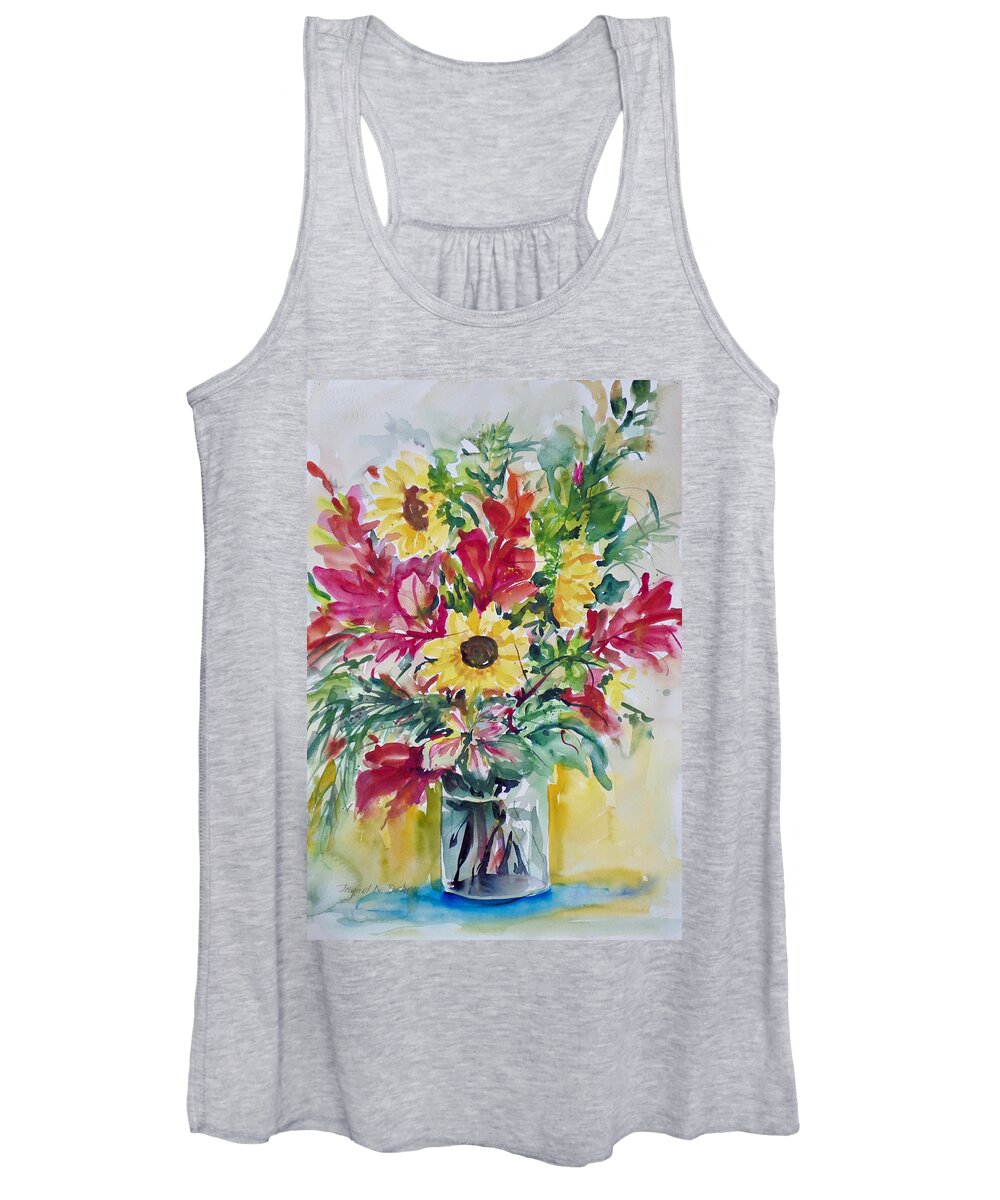 Flowers Women's Tank Top featuring the painting Three Sunflowers by Ingrid Dohm
