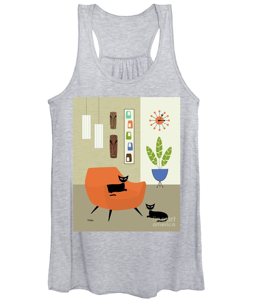 George Nelson Ball Clock Women's Tank Top featuring the digital art Tikis on the Wall by Donna Mibus