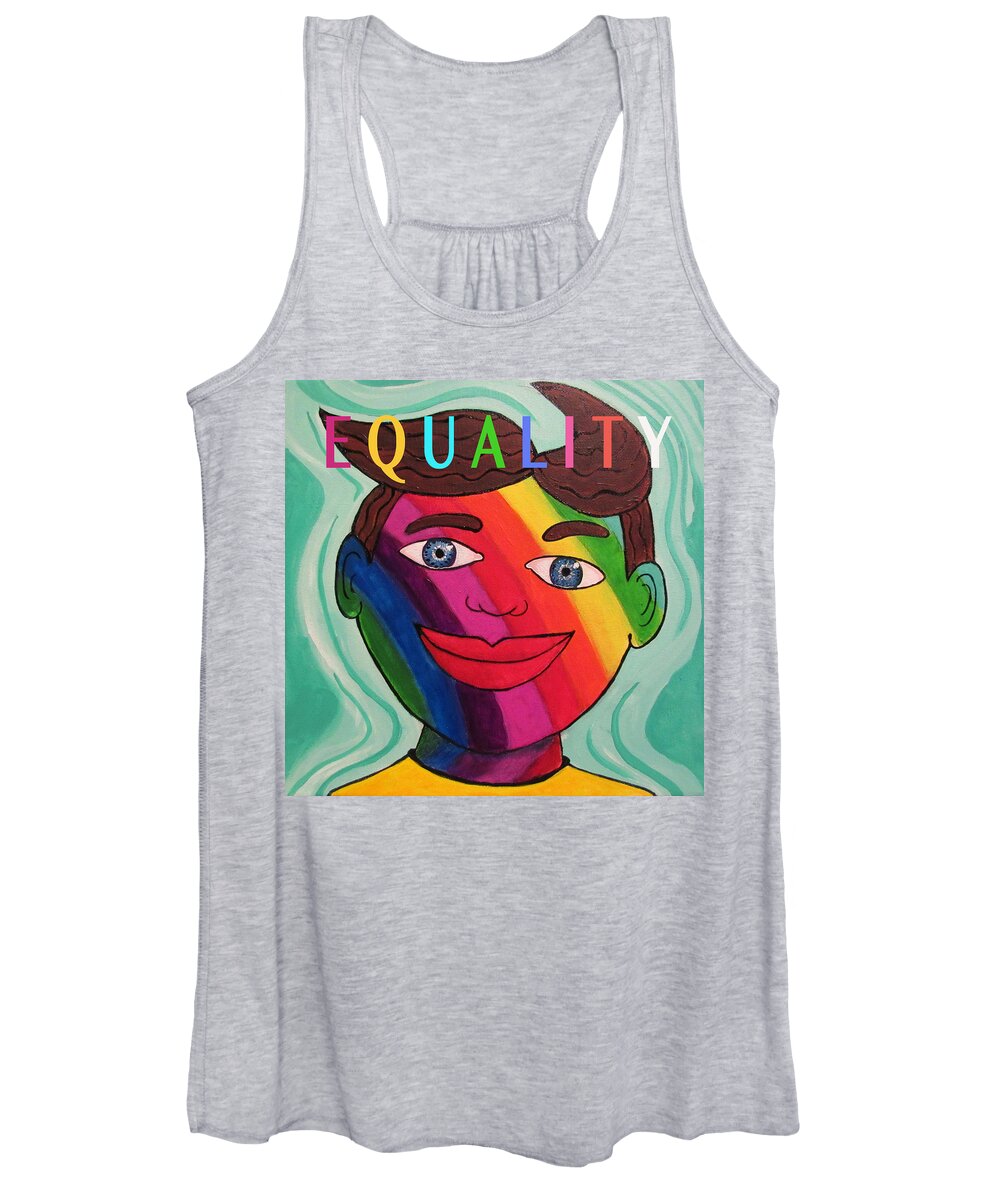 Rainbow Women's Tank Top featuring the painting Tillie for Equality by Patricia Arroyo