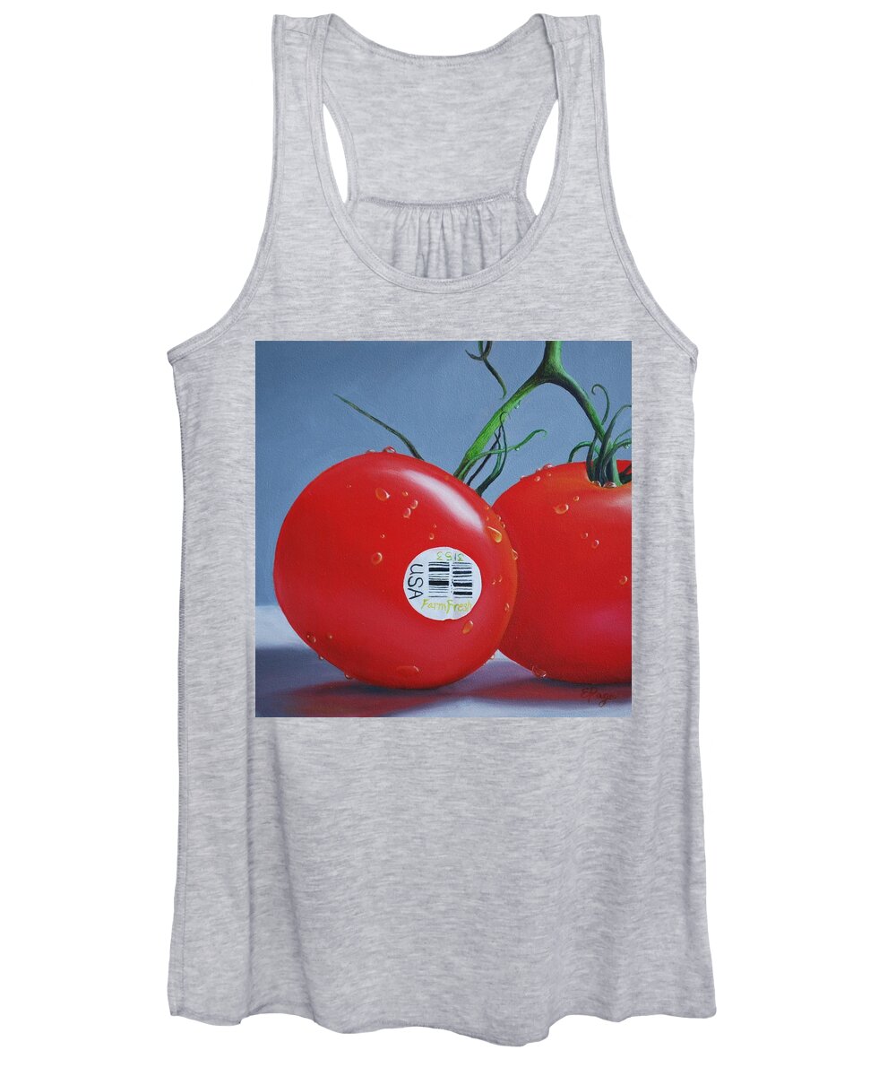 Realism Women's Tank Top featuring the painting Tomatoes with Sticker by Emily Page