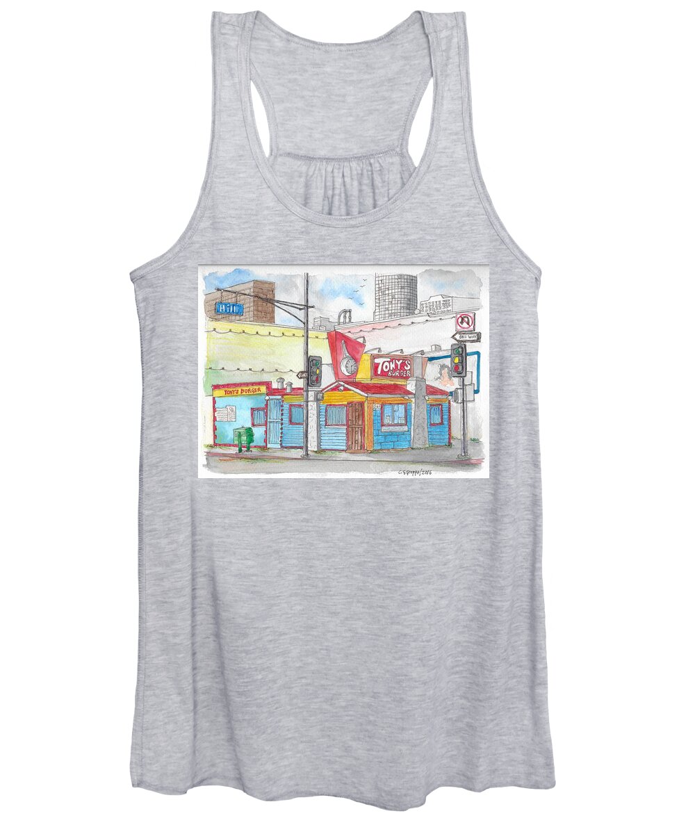 Tony Burger Women's Tank Top featuring the painting Tony Burger, Downtown Los Angeles, California by Carlos G Groppa