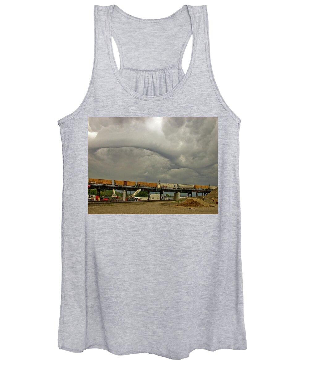 Kansas City Women's Tank Top featuring the photograph Tornados over Trains by Tim Mulina