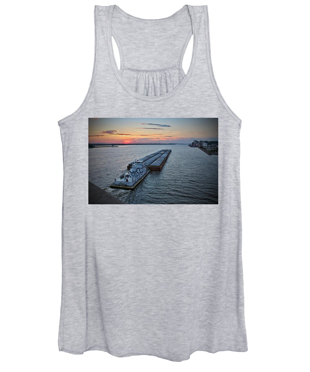 Towboat Women's Tank Top featuring the photograph Towboat and Barges by Buck Buchanan