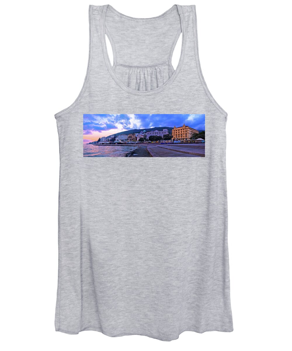 Opatija Women's Tank Top featuring the photograph Town of Opatija waterfront sunset panorama by Brch Photography