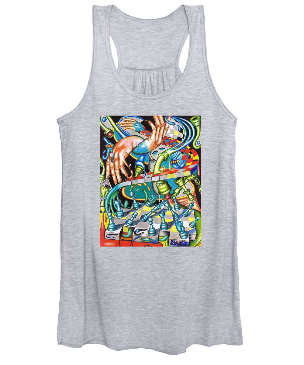Chess Women's Tank Top featuring the drawing Transmutation of Time, Reflex, and Observation by Justin Jenkins