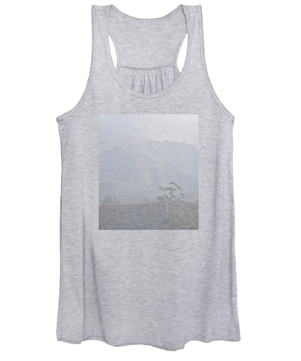Linda Brody Women's Tank Top featuring the photograph Tree in Early Morning Mist by Linda Brody