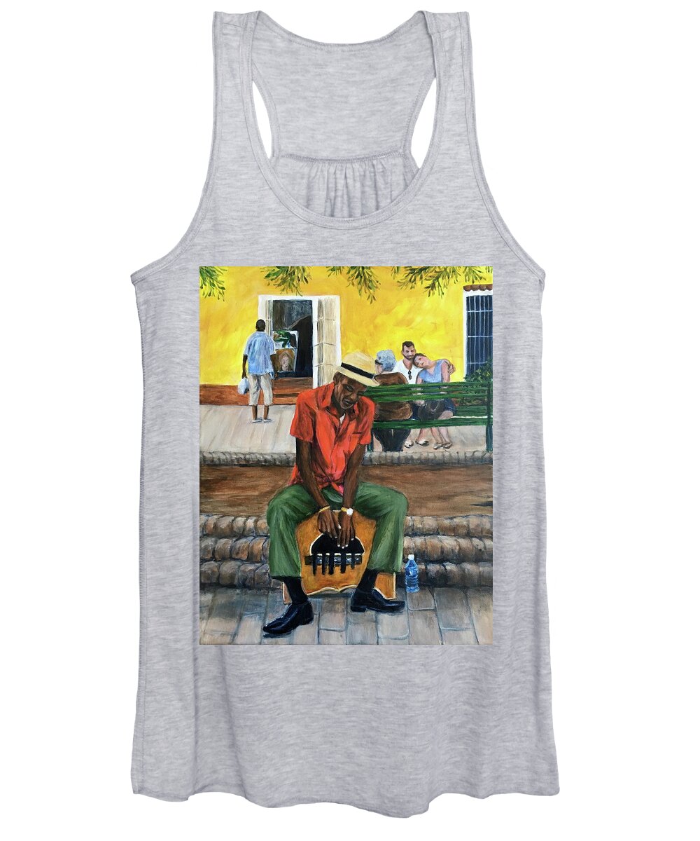 Street Musician Women's Tank Top featuring the painting Trinidad Musician #3 by Bonnie Peacher