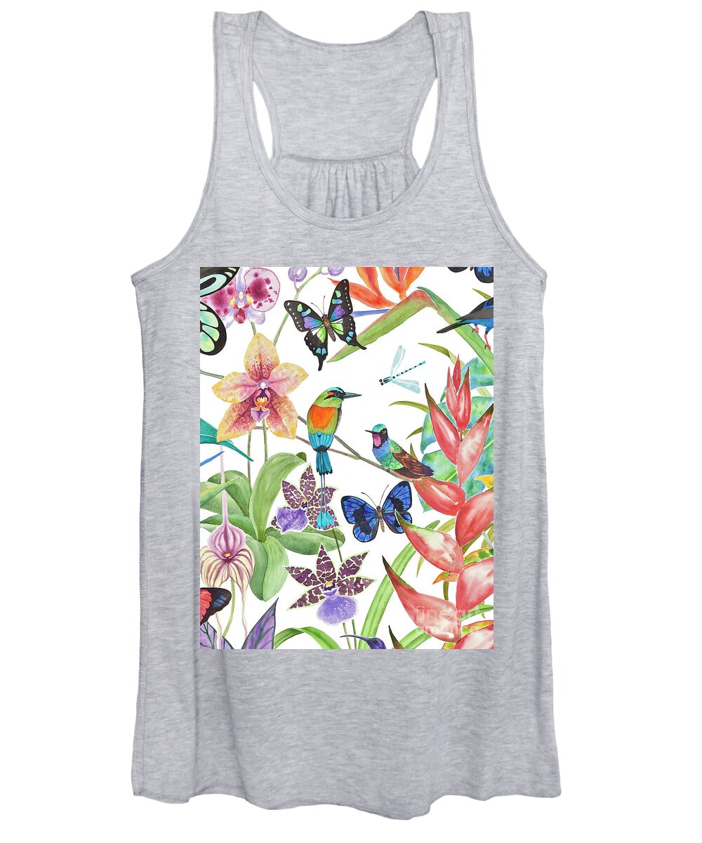 Tropical Birds Women's Tank Top featuring the painting Tropical Paradise Dragonfly by Lucy Arnold