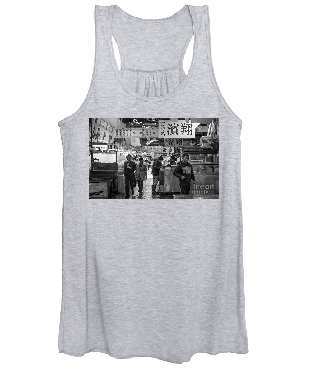 People Women's Tank Top featuring the photograph Tsukiji Shijo, Tokyo Fish Market, Japan 2 by Perry Rodriguez