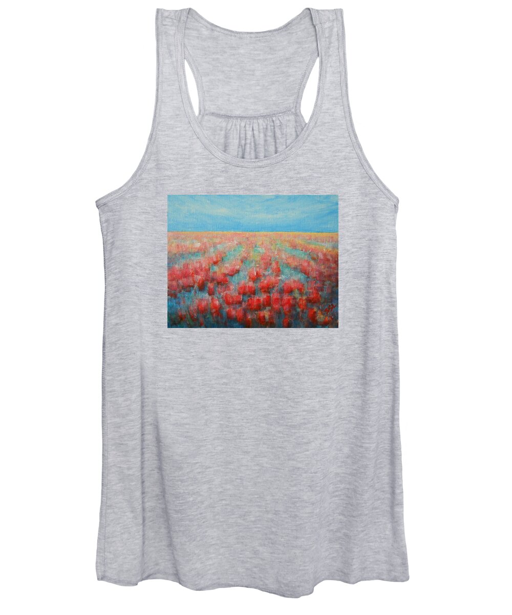 Abstract Women's Tank Top featuring the painting Tulips Dance Abstract 4 by Jane See