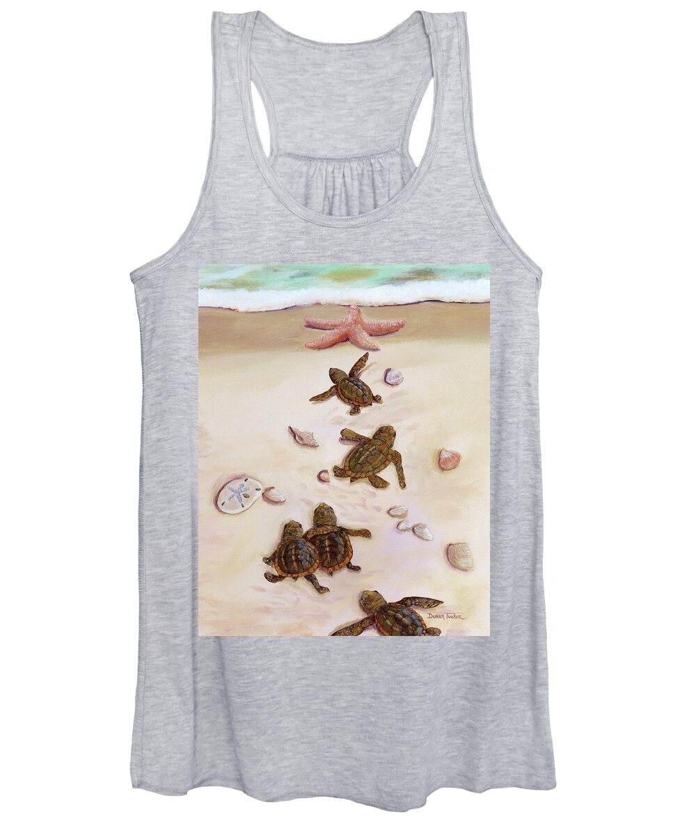 Sea Turtles Women's Tank Top featuring the painting Turtle Christmas Tree by Donna Tucker