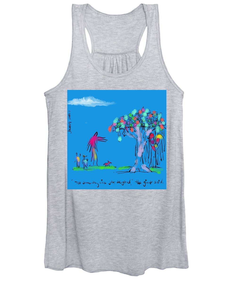 Giant Women's Tank Top featuring the digital art Two Boys, A Dog, and a Giant by Jason Nicholas