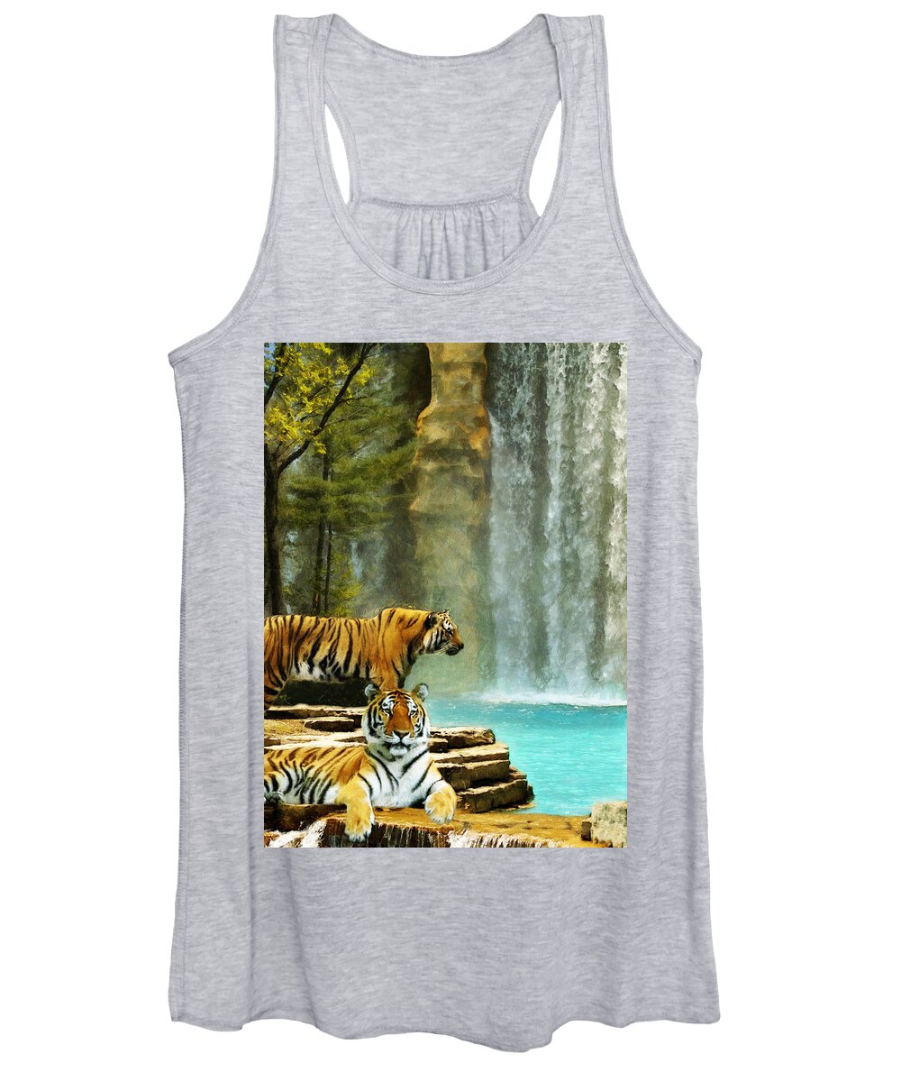 Tigers Women's Tank Top featuring the digital art Two Tigers by JGracey Stinson