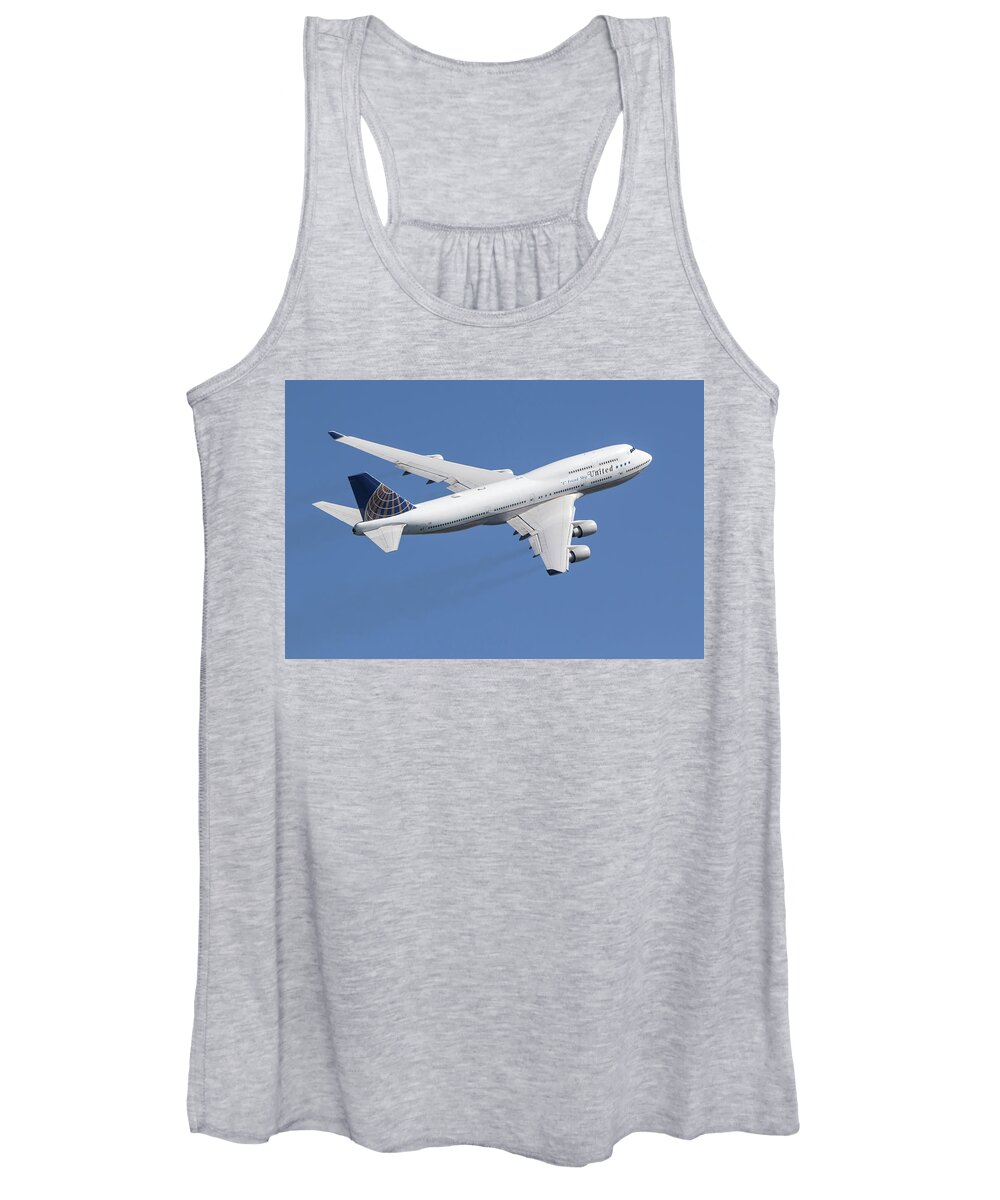 United Airlines 747 Women's Tank Top featuring the photograph United Airlines 747 by Rick Pisio