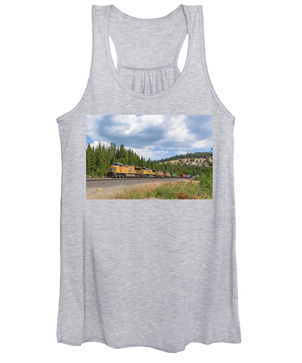 Donner Pass Women's Tank Top featuring the photograph UP2650 westbound from Donner Pass by Jim Thompson
