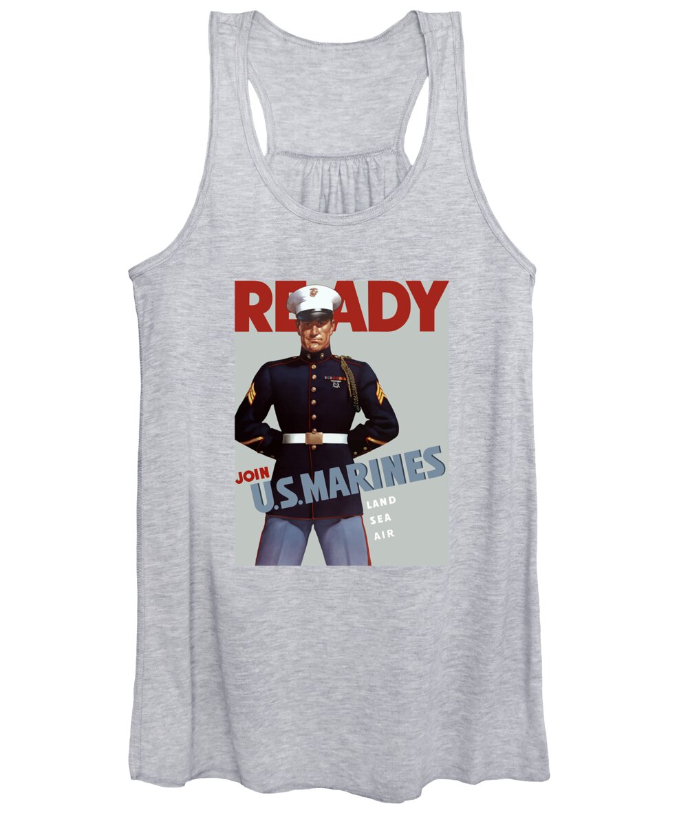 Marine Recruiting Women's Tank Top featuring the painting US Marines - Ready by War Is Hell Store