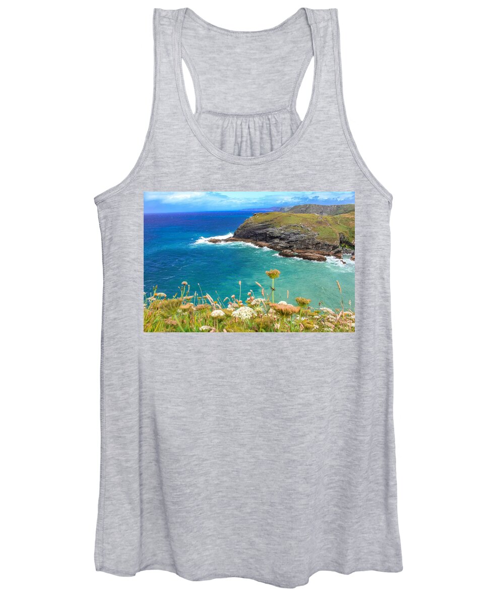 Landscape Women's Tank Top featuring the photograph View from the cliffs at tintagel by Claire Whatley