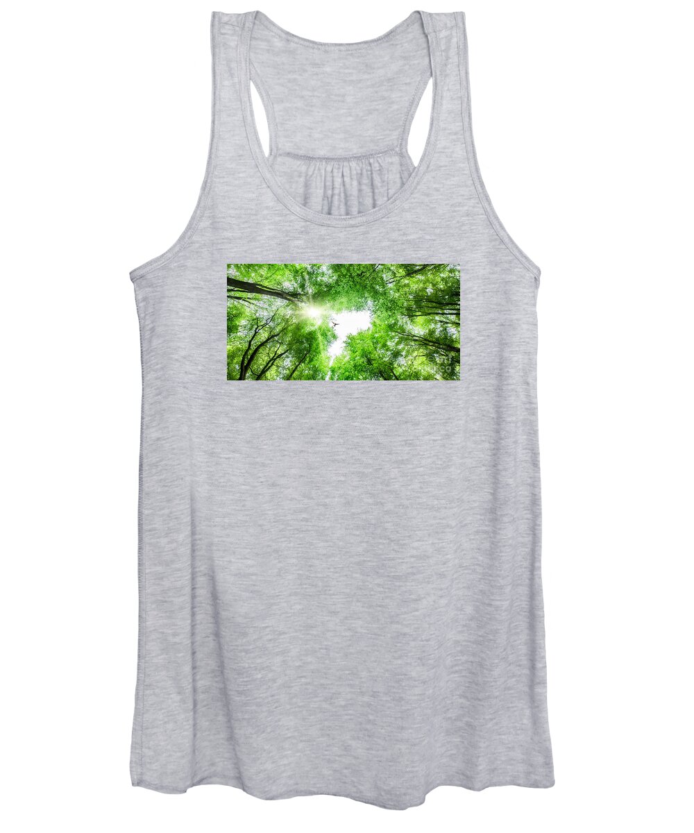 Tree Women's Tank Top featuring the photograph View through tree canopy with bird soaring by Simon Bratt