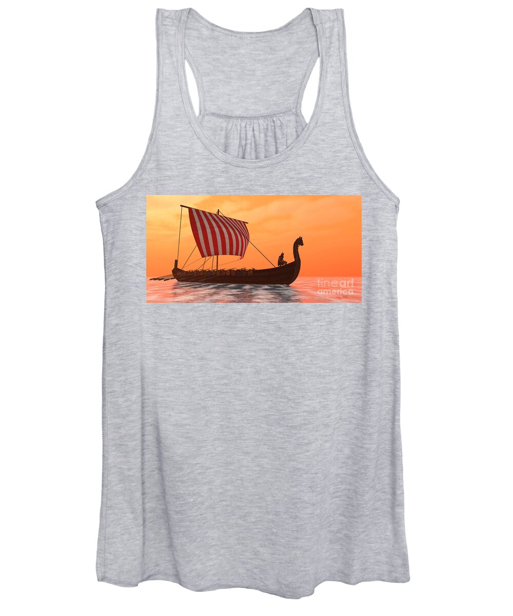 Viking Women's Tank Top featuring the painting Viking Longship Ventures by Corey Ford