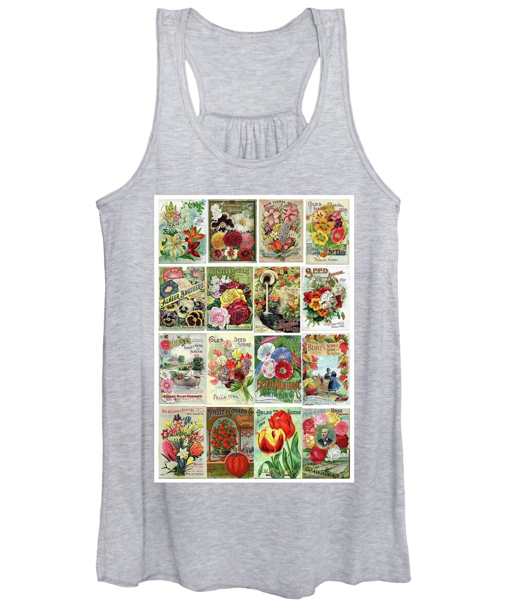 Flower Seeds Women's Tank Top featuring the painting Vintage Flower Seed Packets 1 by Peggy Collins