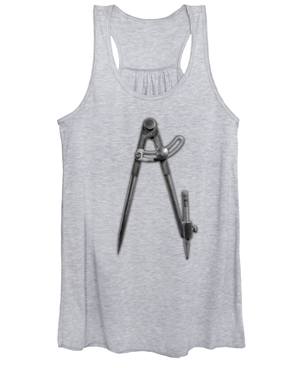 Compass Women's Tank Top featuring the photograph Vintage Iron Compass Floating Over White in Black and White by YoPedro