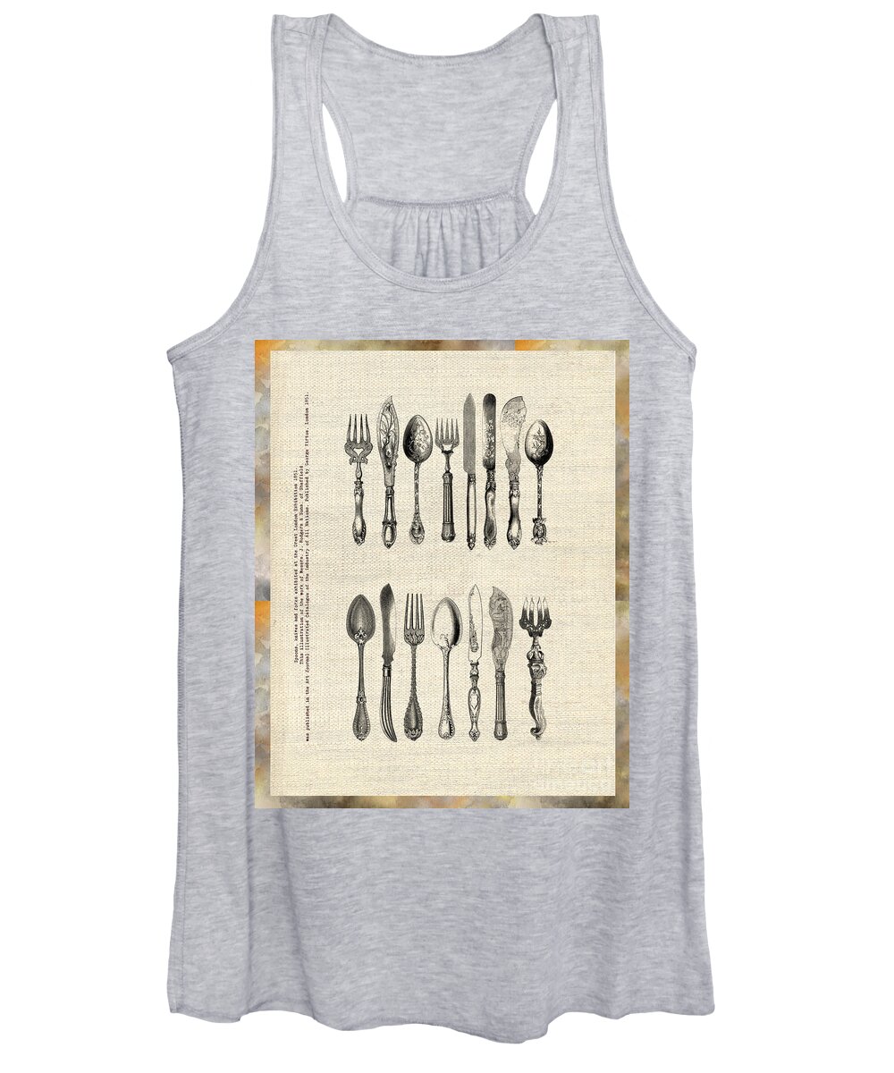 Vintage Women's Tank Top featuring the drawing Vintage Silverware by Ariadna De Raadt
