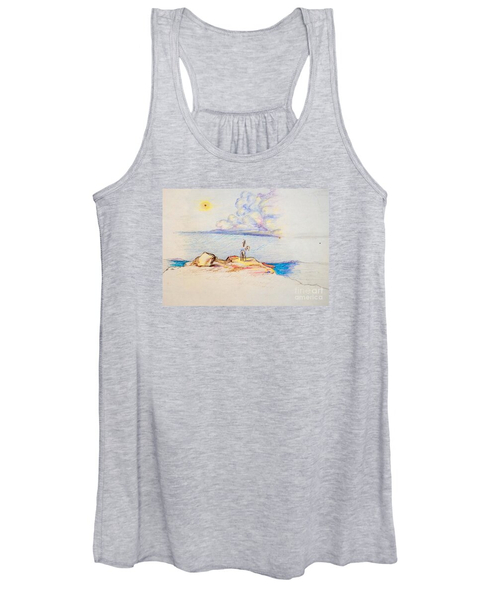 Native American Indian Women's Tank Top featuring the drawing Waiting Upon The Storm by Georgia Doyle