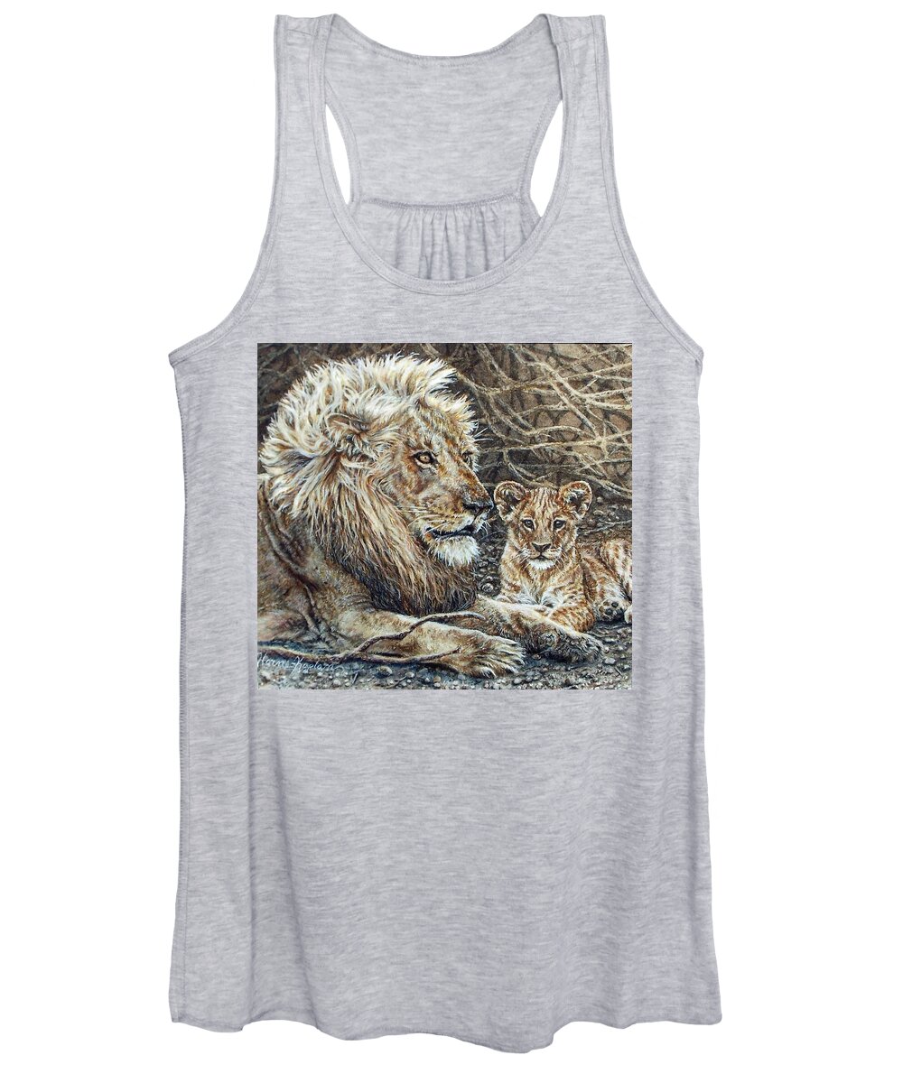 Lion Women's Tank Top featuring the painting Watching and Waiting by Denise Horne-Kaplan