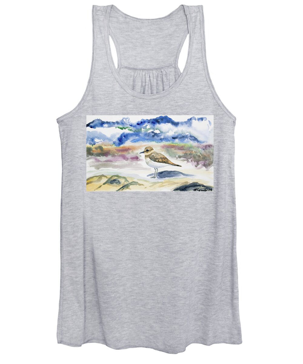 Double-banded Plover Women's Tank Top featuring the painting Watercolor - Double-banded Plover on the Beach by Cascade Colors
