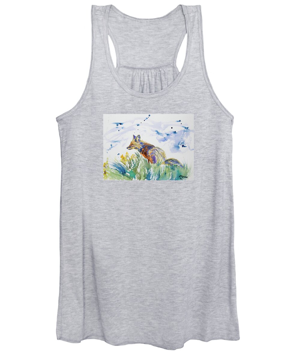 Fox Women's Tank Top featuring the painting Watercolor - Fox on the Lookout by Cascade Colors