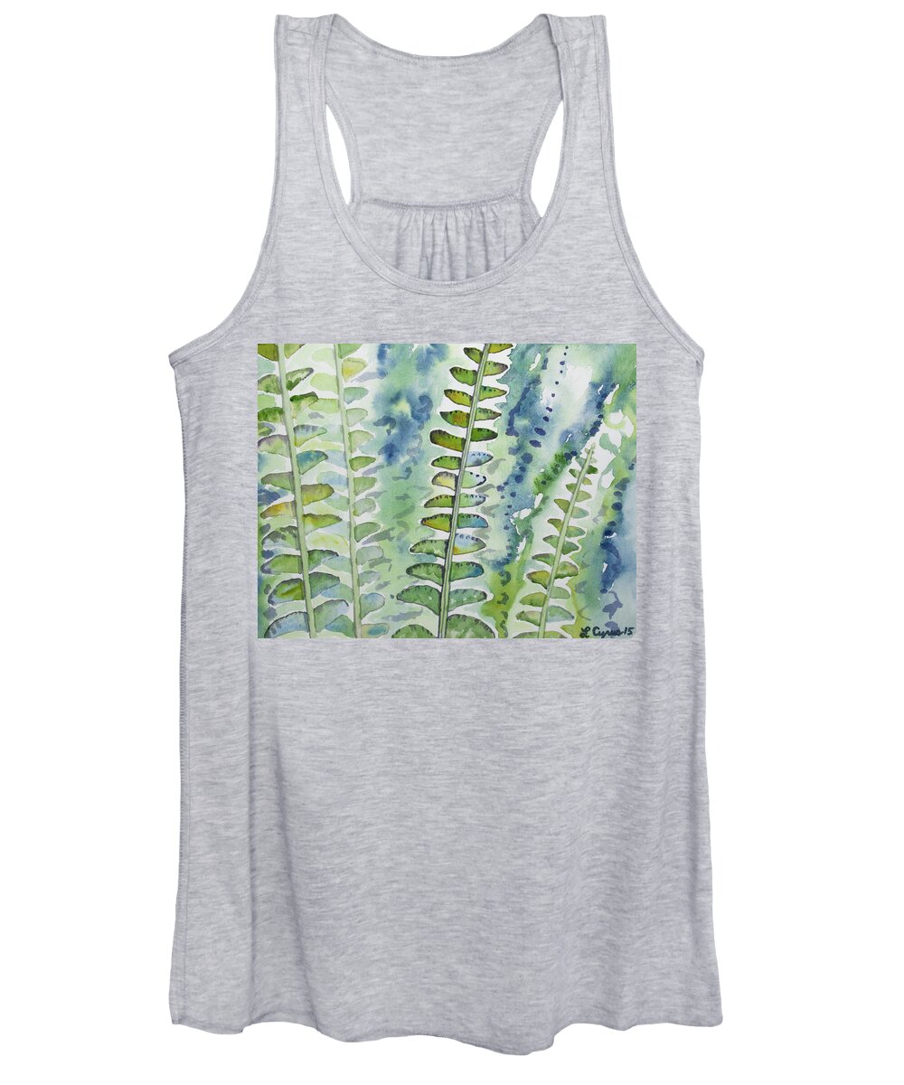 Fern Women's Tank Top featuring the painting Watercolor - Rainforest Fern Impressions by Cascade Colors