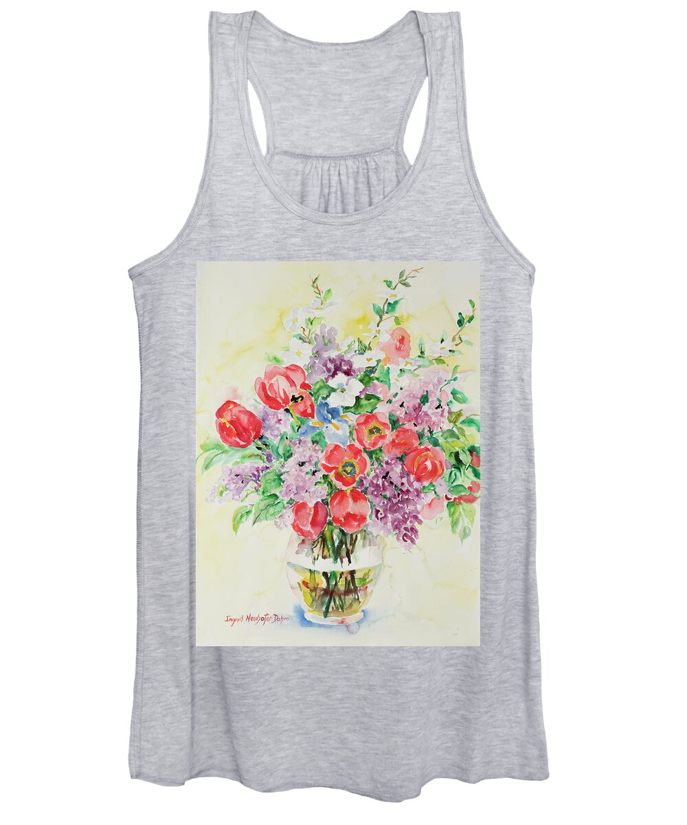 This Is An Original Watercolor On Paper Floral Still Life Painting 30 X 22 Inches. Women's Tank Top featuring the painting Watercolor Series 24 by Ingrid Dohm